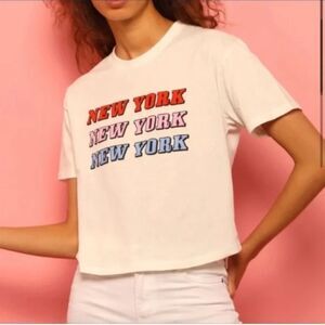 Mulberry & Grand New York Boxy Short Sleeve Graphic Crop Top, Size S